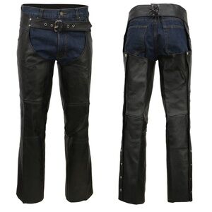 Event Leather Men’s Real Leather Motorcycle Chaps - Premium Leather Riding Chaps